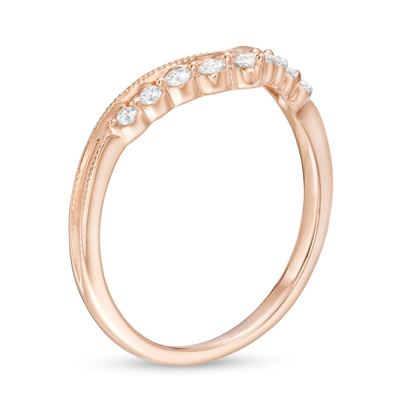 Previously Owned - 0.145 CT. T.W. Diamond Chevron Anniversary Band in 10K Rose Gold