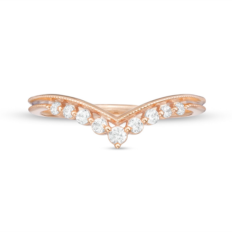 Previously Owned - 0.145 CT. T.W. Diamond Chevron Anniversary Band in 10K Rose Gold