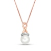 Previously Owned-6.0mm Freshwater Cultured Pearl and Diamond Accent Loop Pendant in 10K Rose Gold