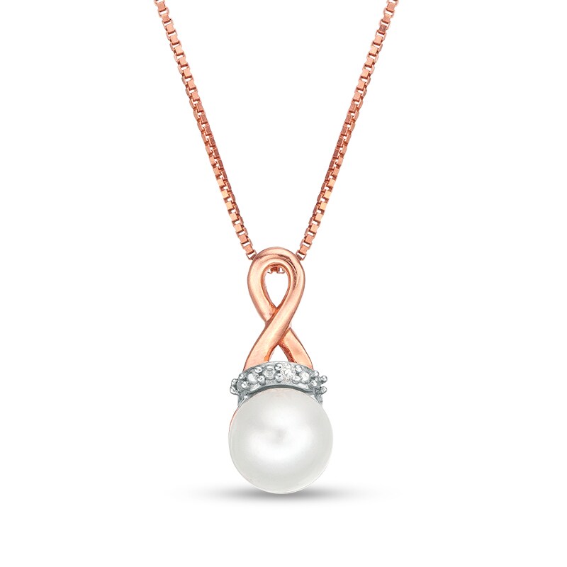 Main Image 1 of Previously Owned-6.0mm Freshwater Cultured Pearl and Diamond Accent Loop Pendant in 10K Rose Gold