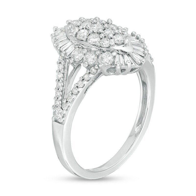 Main Image 3 of Previously Owned - 1.00 CT. T.W. Composite Diamond Marquise Sunburst Frame Ring in 10K White Gold