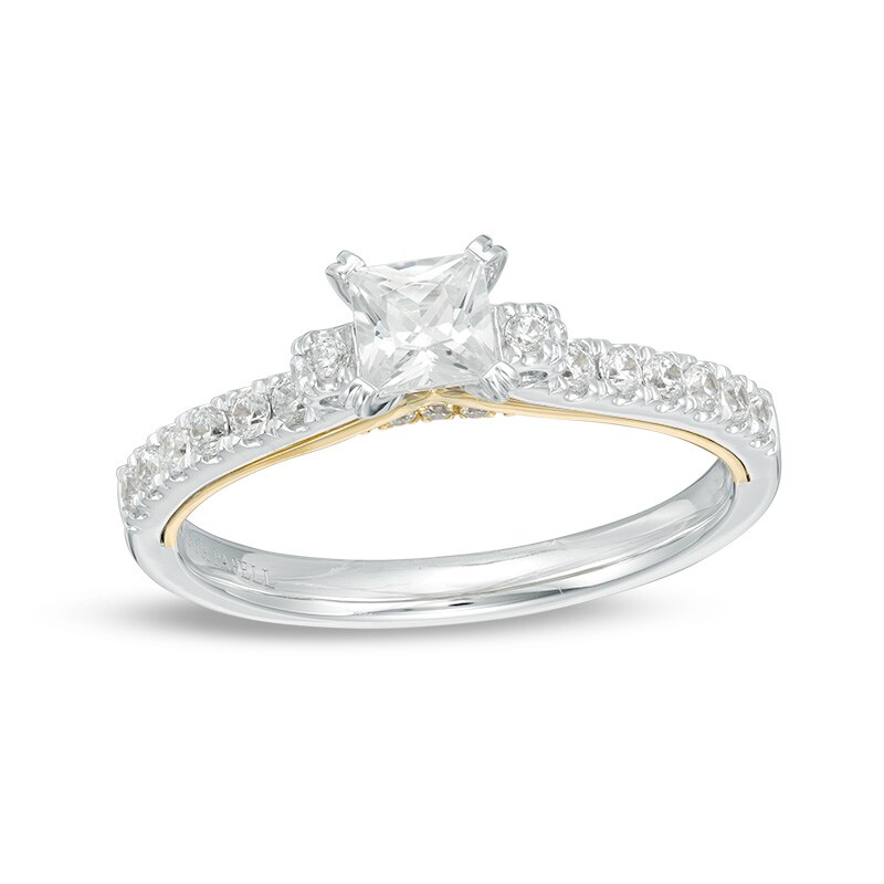 Previously Owned - Adrianna Papell 0.70 CT. T.W. Princess-Cut Diamond Ribbon Engagement Ring in 14K Two-Tone Gold (F/I1)