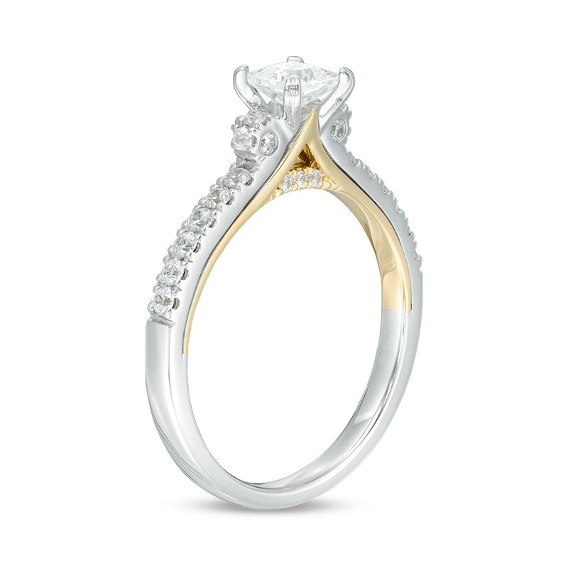 Previously Owned - Adrianna Papell 0.70 CT. T.W. Princess-Cut Diamond Ribbon Engagement Ring in 14K Two-Tone Gold (F/I1)