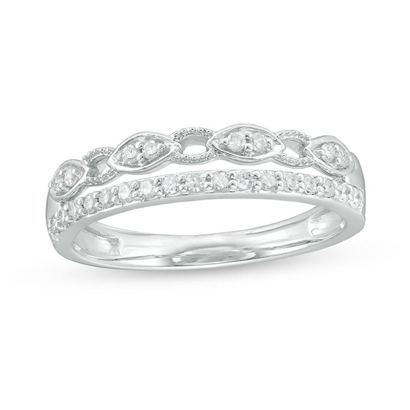 Previously Owned - 0.24 CT. T.W. Diamond Alternating Marquise Link Vintage-Style Stacked Ring in 10K White Gold