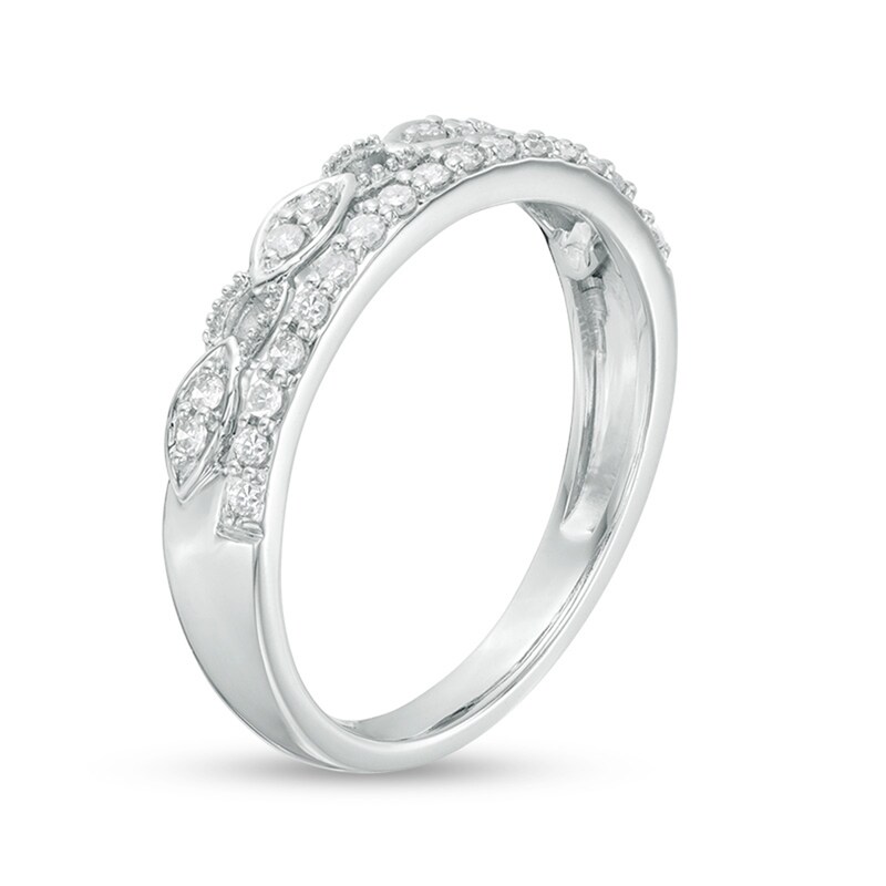 Previously Owned - 0.24 CT. T.W. Diamond Alternating Marquise Link Vintage-Style Stacked Ring in 10K White Gold