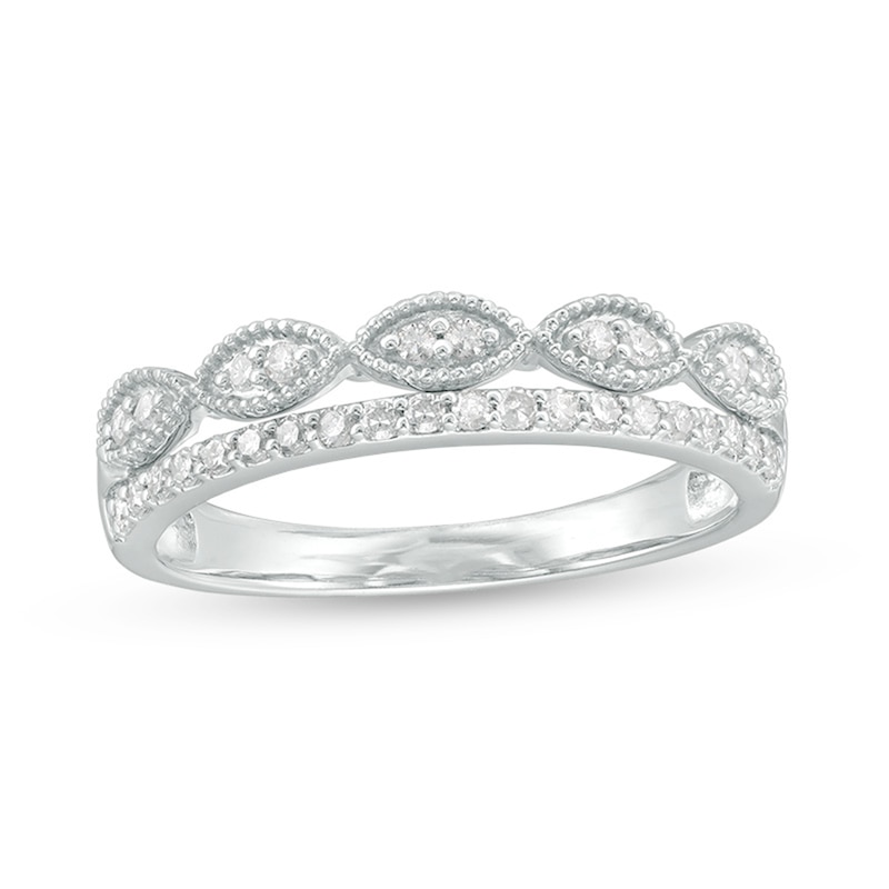Previously Owned - 0.24 CT. T.W. Diamond Marquise Vintage-Style Stacked Ring in 10K White Gold