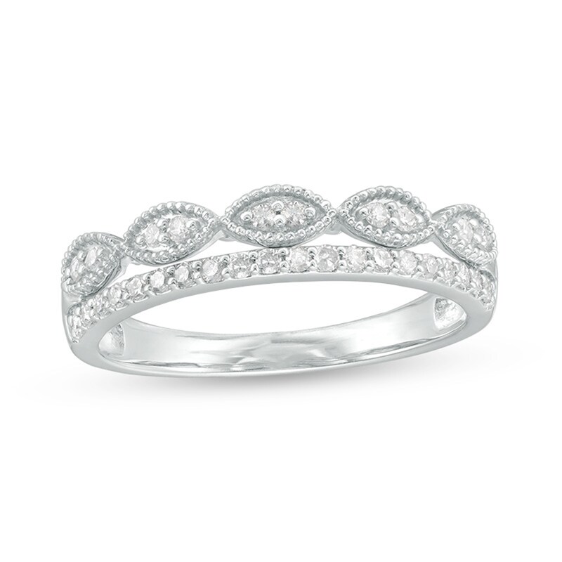 Main Image 1 of Previously Owned - 0.24 CT. T.W. Diamond Marquise Vintage-Style Stacked Ring in 10K White Gold