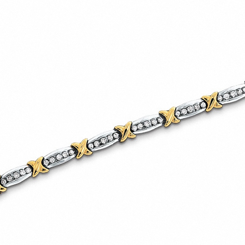 Main Image 1 of Previously Owned - 1.01 CT. T.W. Diamond Fashion "X" Bracelet in 10K Two-Tone Gold