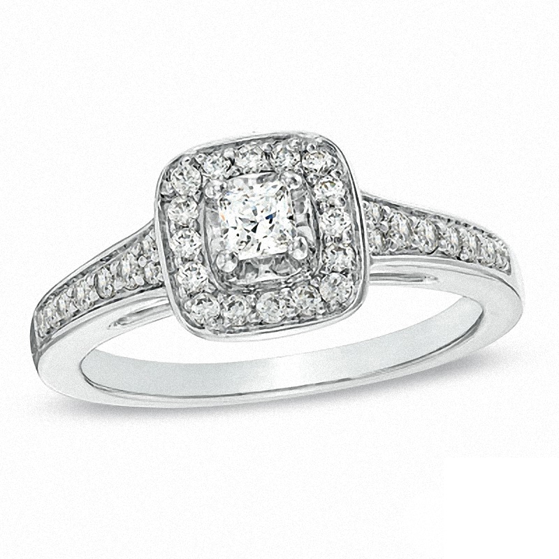 Previously Owned - 0.50 CT. T.W. Canadian Princess-Cut Diamond Frame Ring in 14K White Gold (I/I1)