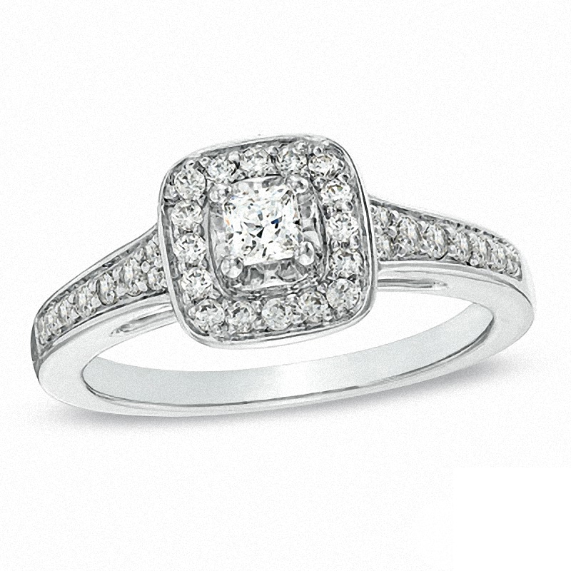 Previously Owned - 0.50 CT. T.W. Princess-Cut Diamond Frame Ring in 14K White Gold (I/I1)