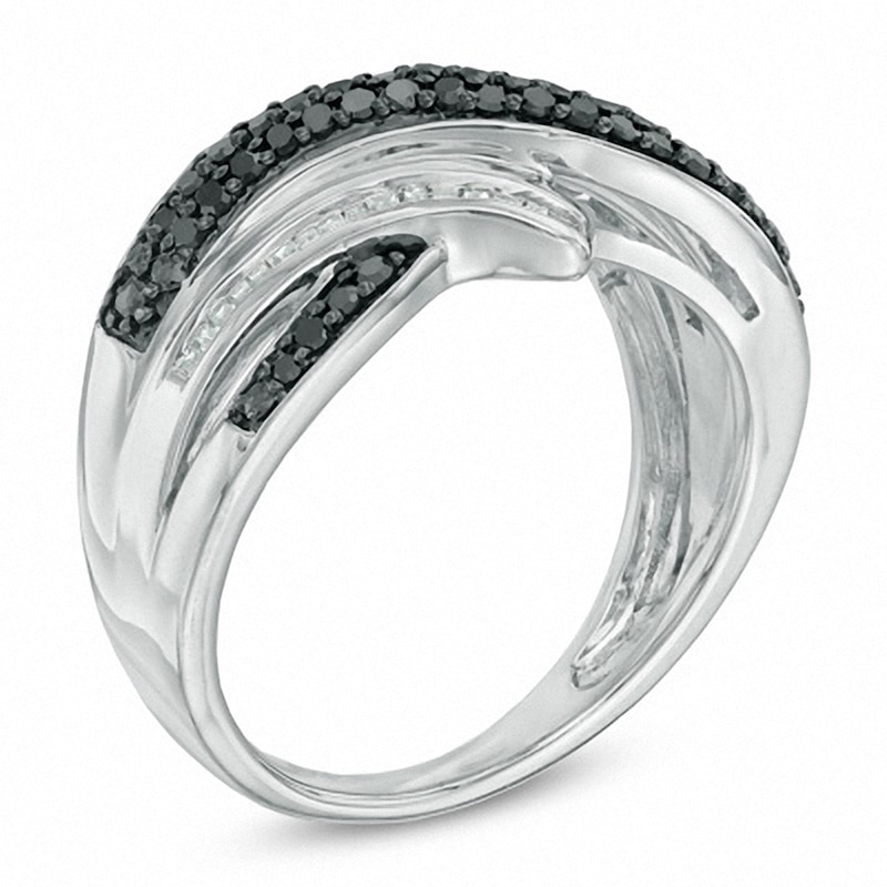 Previously Owned - 0.50 CT. T.W. Enhanced Black and White Diamond Layered Bypass Ring in Sterling Silver