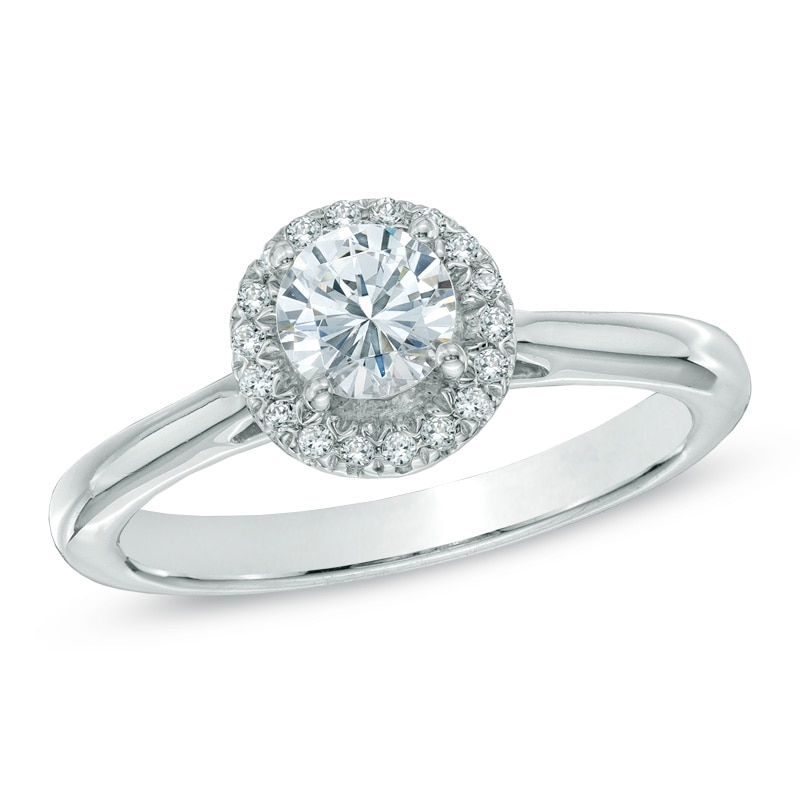 Previously Owned - Celebration Canadian Ideal 0.50 CT. T.W. Diamond Frame Engagement Ring in 14K White Gold (I/I1)