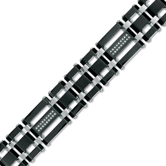 Previously Owned - Men's 0.28 CT. T.W. Diamond Triple Row Link Bracelet in Stainless Steel and Black IP - 8.75"