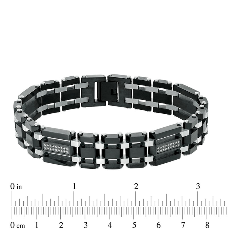 Previously Owned - 0.28 CT. T.W. Diamond Triple Row Link Bracelet in Stainless Steel and Black IP - 8.75"