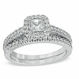 Previously Owned - 1.00 CT. T.W. Princess-Cut Diamond Frame Bridal Set in 14K White Gold
