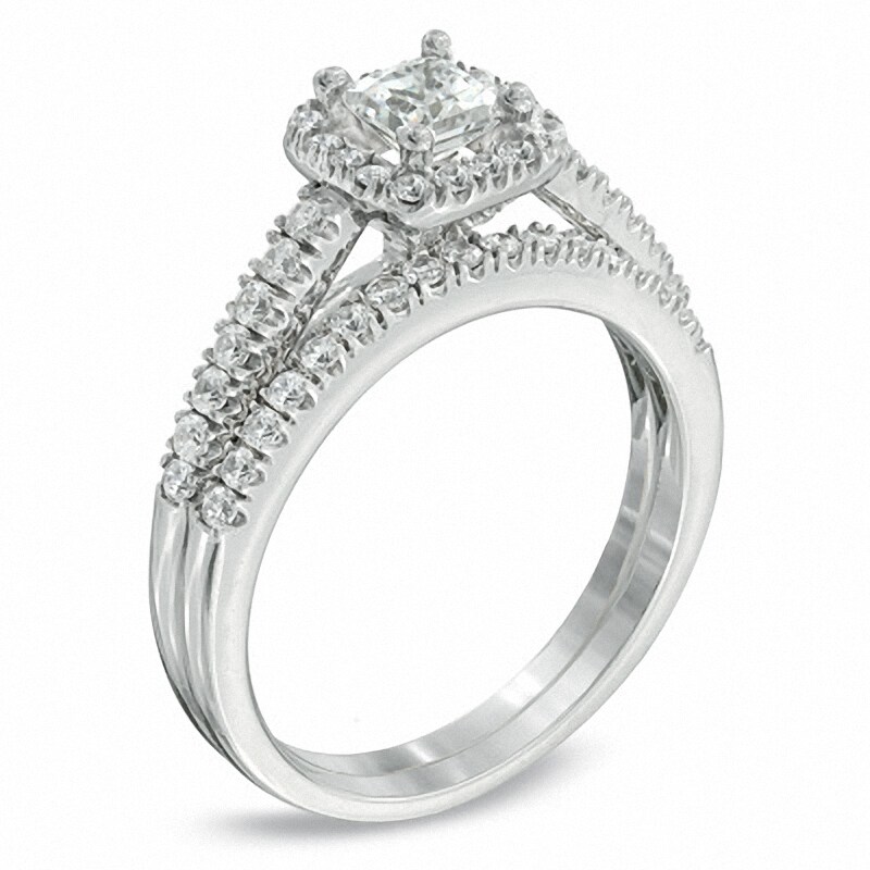Main Image 2 of Previously Owned - 1.00 CT. T.W. Princess-Cut Diamond Frame Bridal Set in 14K White Gold