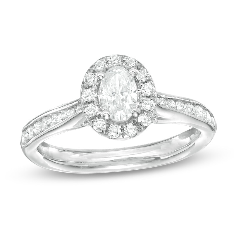 Previously Owned - 1.00 CT. T.W. Canadian Oval Diamond Frame Engagement Ring in 14K White Gold (I/SI2)