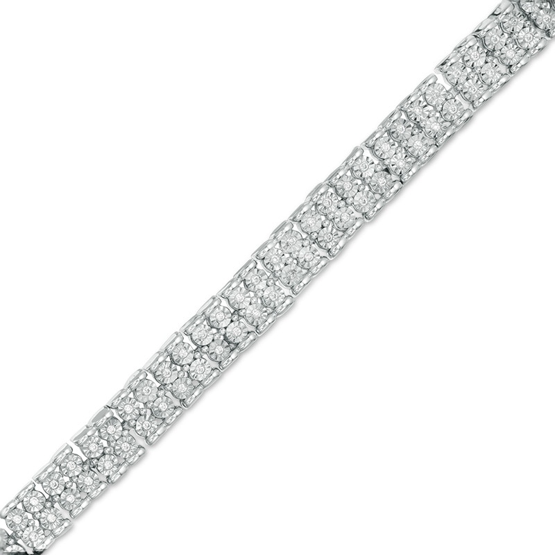 Main Image 1 of Previously Owned - 0.50 CT. T.W. Diamond Two Row Bracelet in Sterling Silver - 7.5"