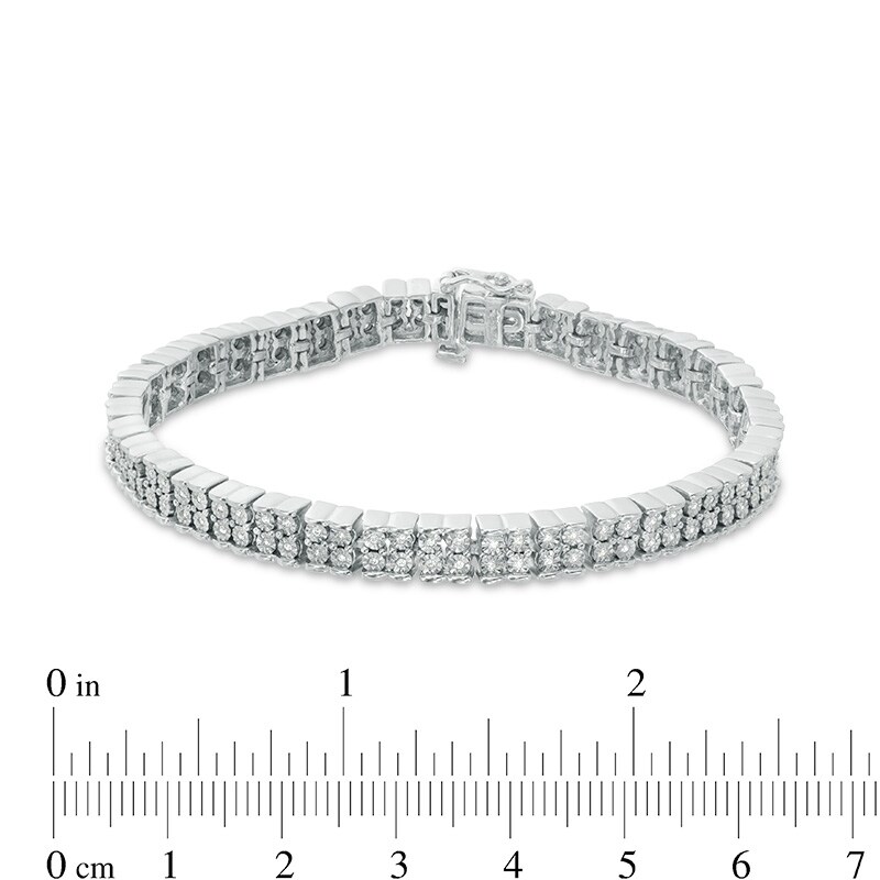 Main Image 3 of Previously Owned - 0.50 CT. T.W. Diamond Two Row Bracelet in Sterling Silver - 7.5"