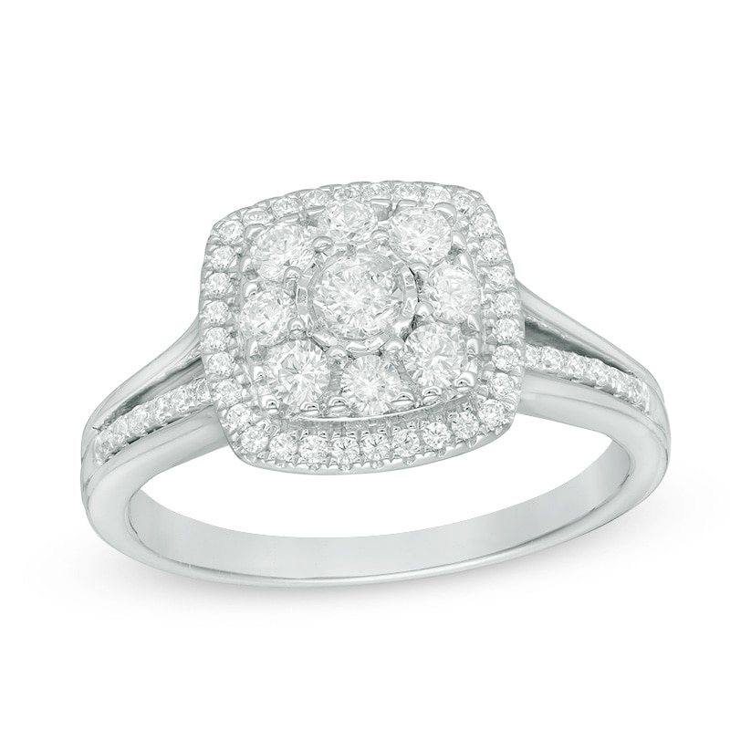 Previously Owned - 0.45 CT. T.W. Composite Diamond Cushion Frame Engagement Ring in 10K White Gold