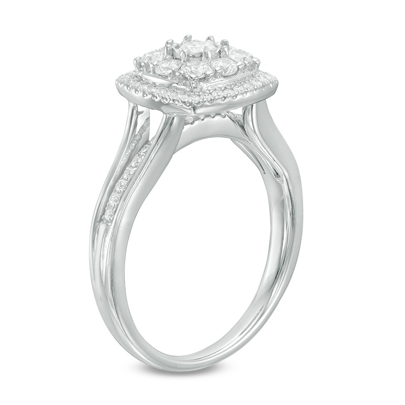 Previously Owned - 0.45 CT. T.W. Composite Diamond Cushion Frame Engagement Ring in 10K White Gold