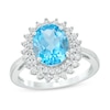 Thumbnail Image 0 of Previously Owned - Oval Swiss Blue Topaz and Lab-Created White Sapphire Frame Ring in Sterling Silver