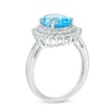 Thumbnail Image 1 of Previously Owned - Oval Swiss Blue Topaz and Lab-Created White Sapphire Frame Ring in Sterling Silver