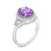 Thumbnail Image 1 of Previously Owned - Oval Amethyst and Lab-Created White Sapphire Frame Buckle Ring in Sterling Silver