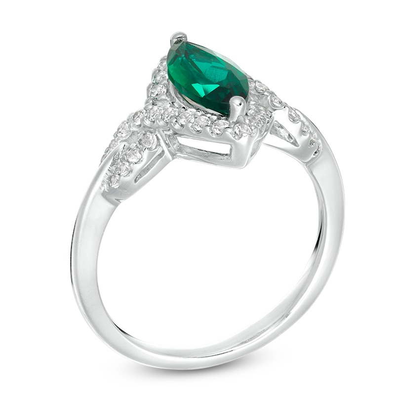 Previously Owned - Marquise Lab-Created Emerald and White Sapphire Frame Ring in 10K White Gold