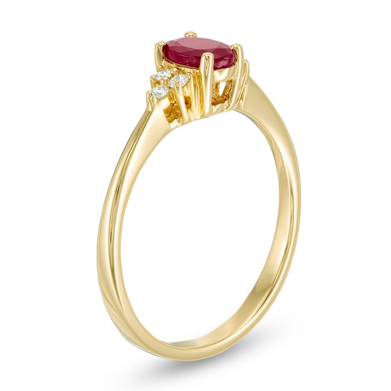 Previously Owned - Oval Ruby and Diamond Accent Tri-Sides Ring in 10K Gold