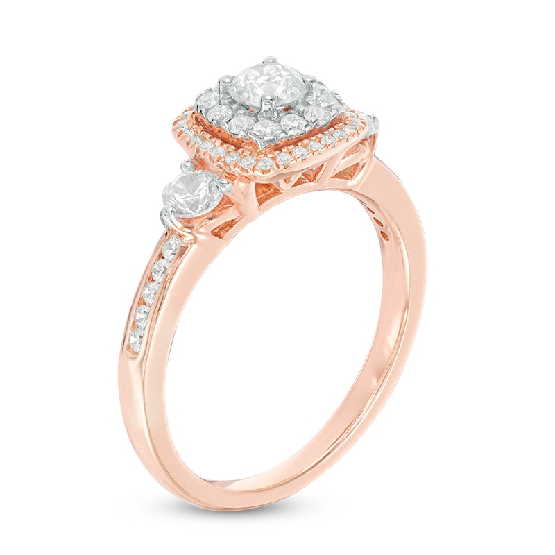Previously Owned - 0.95 CT. T.W. Diamond Past Present Future® Double Frame Engagement Ring in 14K Rose Gold