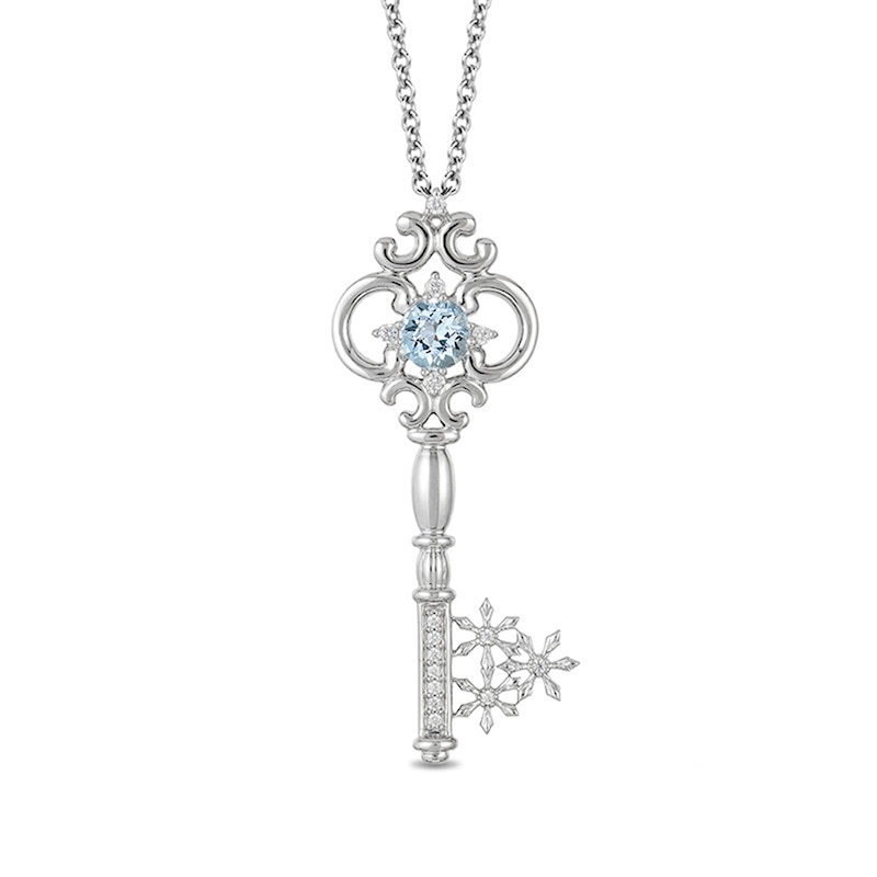 Previously Owned - Enchanted Disney Elsa 5.0mm Aquamarine and 0.085 CT. T.W. Diamond Pendant in Sterling Silver - 19"|Peoples Jewellers
