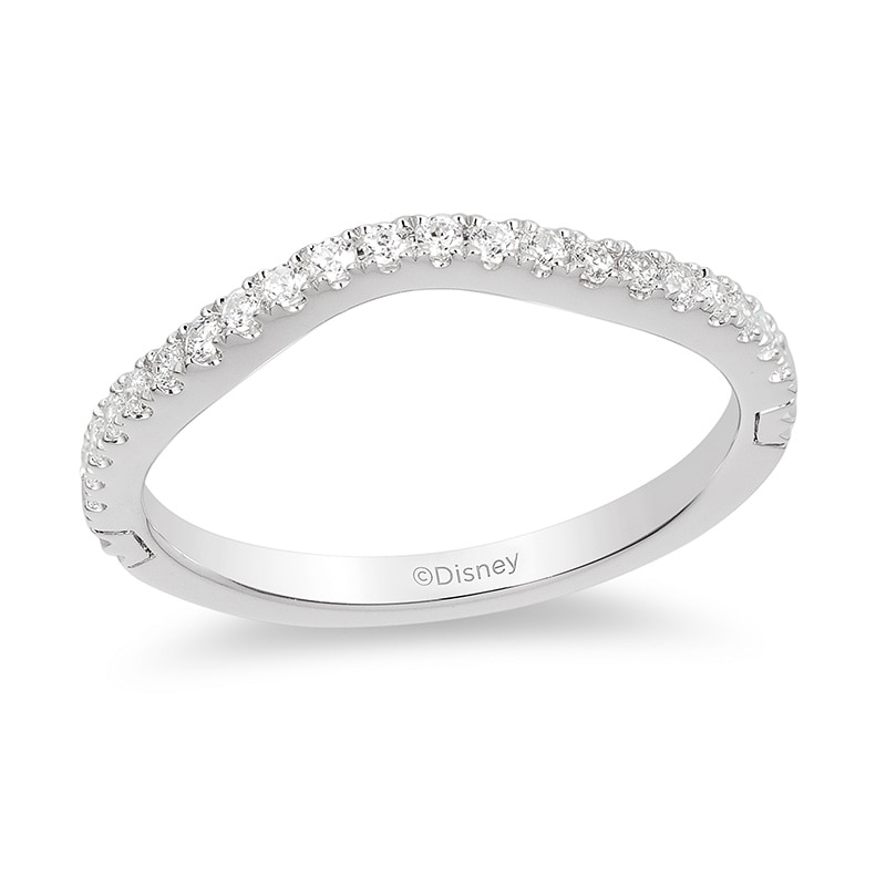 Previously Owned - Enchanted Disney Princess 0.18 CT. T.W. Diamond Contour Wedding Band in 14K White Gold