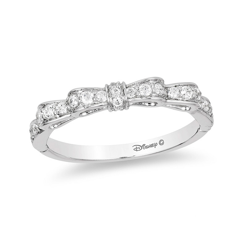 Previously Owned - Enchanted Disney Snow White 0.23 CT. T.W. Diamond Bow Wedding Band in 14K White Gold