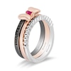 Previously Owned - Mickey Mouse & Minnie Mouse Garnet and 0.115 CT. T.W. Diamond Band Set in Sterling Silver