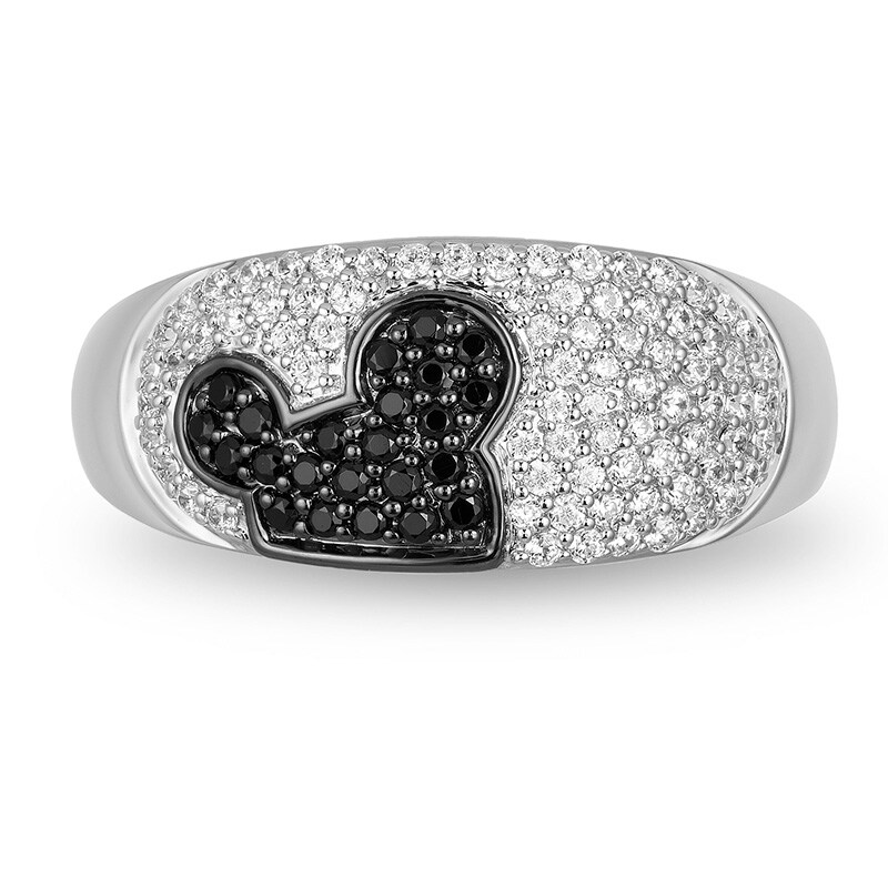 Main Image 3 of Previously Owned - Mickey Mouse & Minnie Mouse 0.45 CT. T.W. Enhanced Black and White Diamond Ring in Sterling Silver