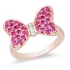 Thumbnail Image 0 of Previously Owned - Mickey Mouse & Minnie Mouse Garnet and Diamond Accent Bow Ring in 10K Rose Gold