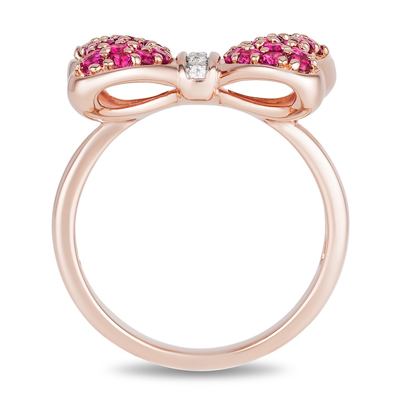Previously Owned - Mickey Mouse & Minnie Mouse Garnet and Diamond Accent Bow Ring in 10K Rose Gold