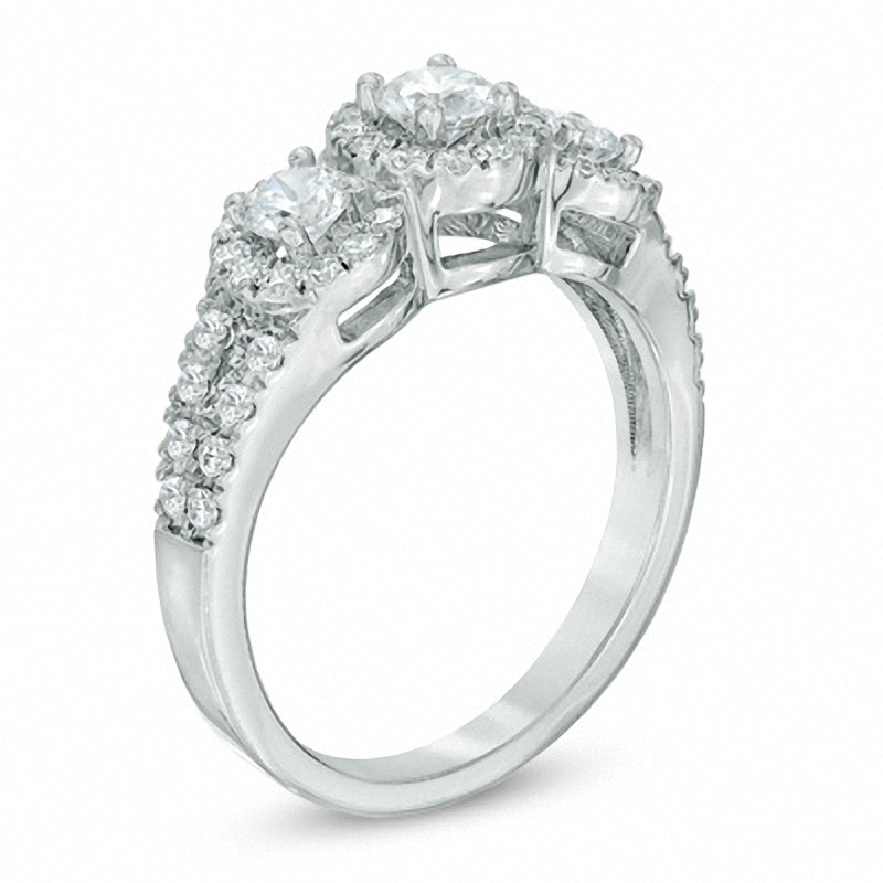 Previously Owned - 1.00 CT. T.W. Diamond Round Frame Engagement Ring in 14K White Gold (I/I1)