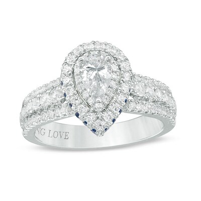 Previously Owned - Vera Wang Love Collection 0.95 CT. T.W. Pear-Shaped Diamond and Sapphire Ring in 14K White Gold