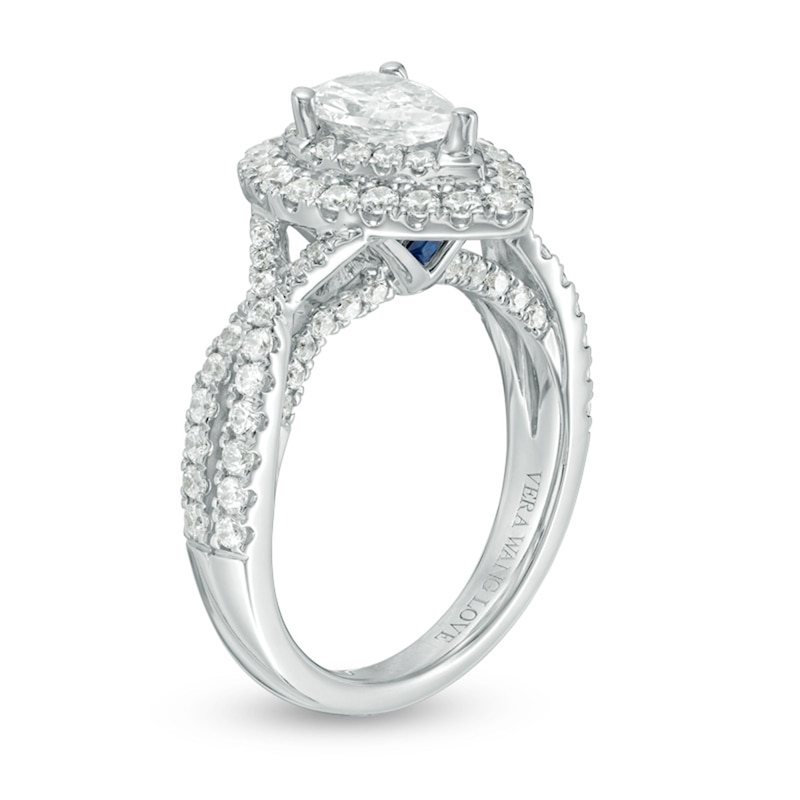 Main Image 2 of Previously Owned - Vera Wang Love Collection 1.58 CT. T.W. Pear-Shaped Diamond Double Frame Twist Engagement Ring in 14K White Gold