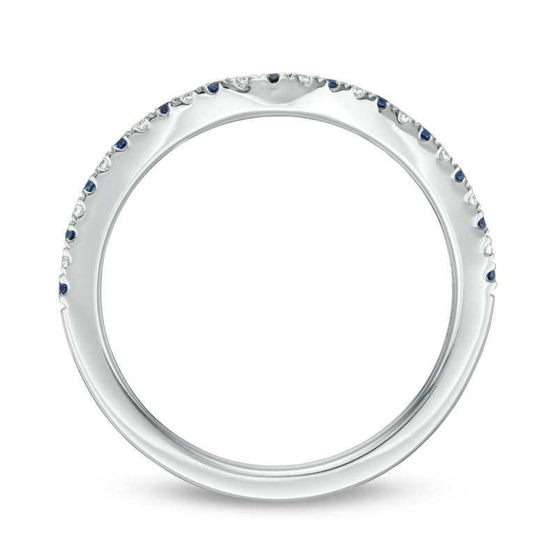 Previously Owned - Vera Wang Love Collection Blue Sapphire and 0.07 CT. T.W. Diamond Wedding Band in 14K White Gold