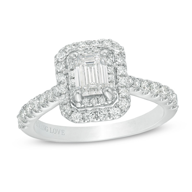 Previously Owned - Vera Wang Love Collection 1.29 CT. T.W. Emerald-Cut Diamond Engagement Ring in 14K White Gold