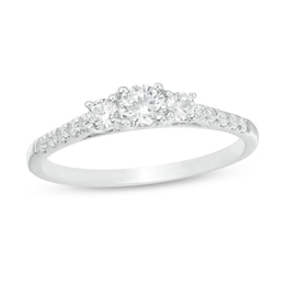 Previously Owned - 0.46 CT. T.W. Diamond Past Present Future® Engagement Ring in 10K White Gold
