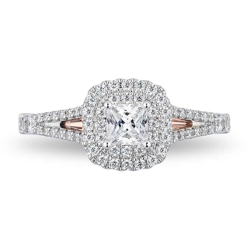 Previously Owned - Enchanted Disney Belle 0.75 CT. T.W. Princess-Cut Diamond Double Frame Rose Ring in 14K Two-Tone Gold