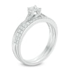 Thumbnail Image 1 of Previously Owned - 0.45 CT. T.W. Princess-Cut Diamond Bypass Bridal Set in 10K White Gold