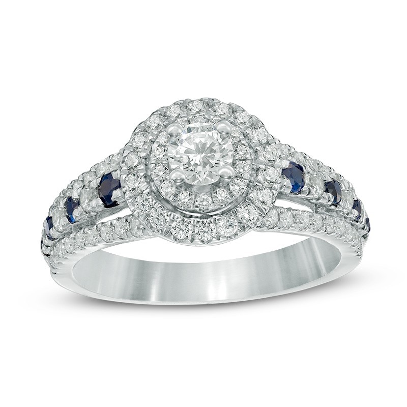 Previously Owned - Vera Wang Love Collection 0.87 CT. T.W. Diamond and Blue Sapphire Double Frame Engagement Ring|Peoples Jewellers