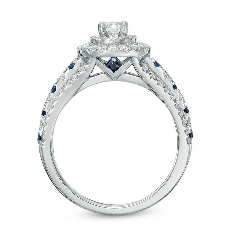 Previously Owned - Vera Wang Love Collection 0.87 CT. T.W. Diamond and Blue Sapphire Double Frame Engagement Ring