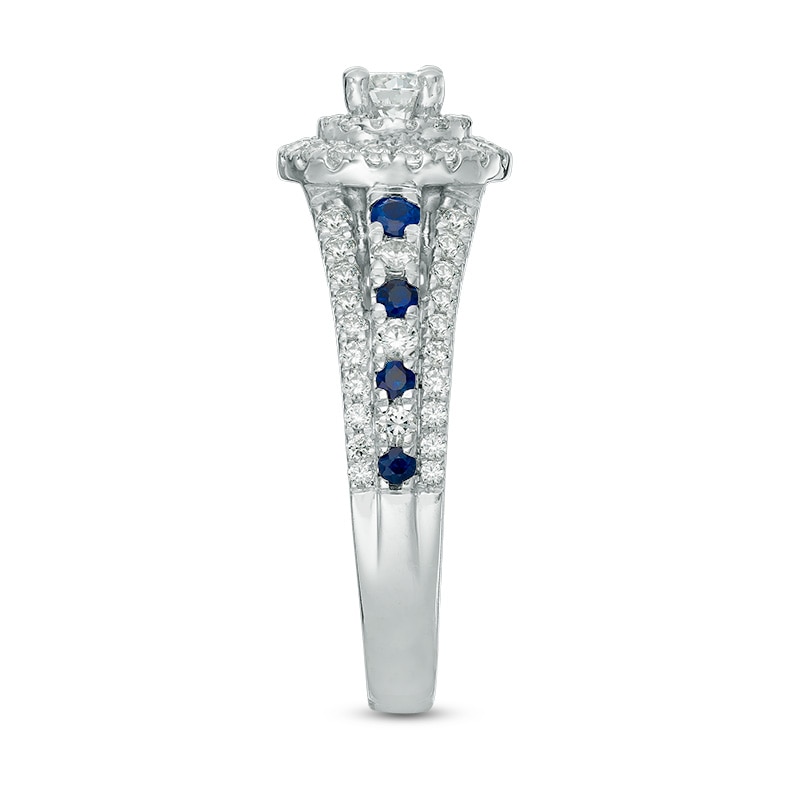 Previously Owned - Vera Wang Love Collection 0.87 CT. T.W. Diamond and Blue Sapphire Double Frame Engagement Ring