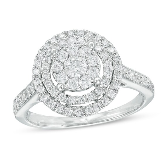 Previously Owned - 0.75 CT. T.W. Diamond Triple Frame Ring in 10K White Gold